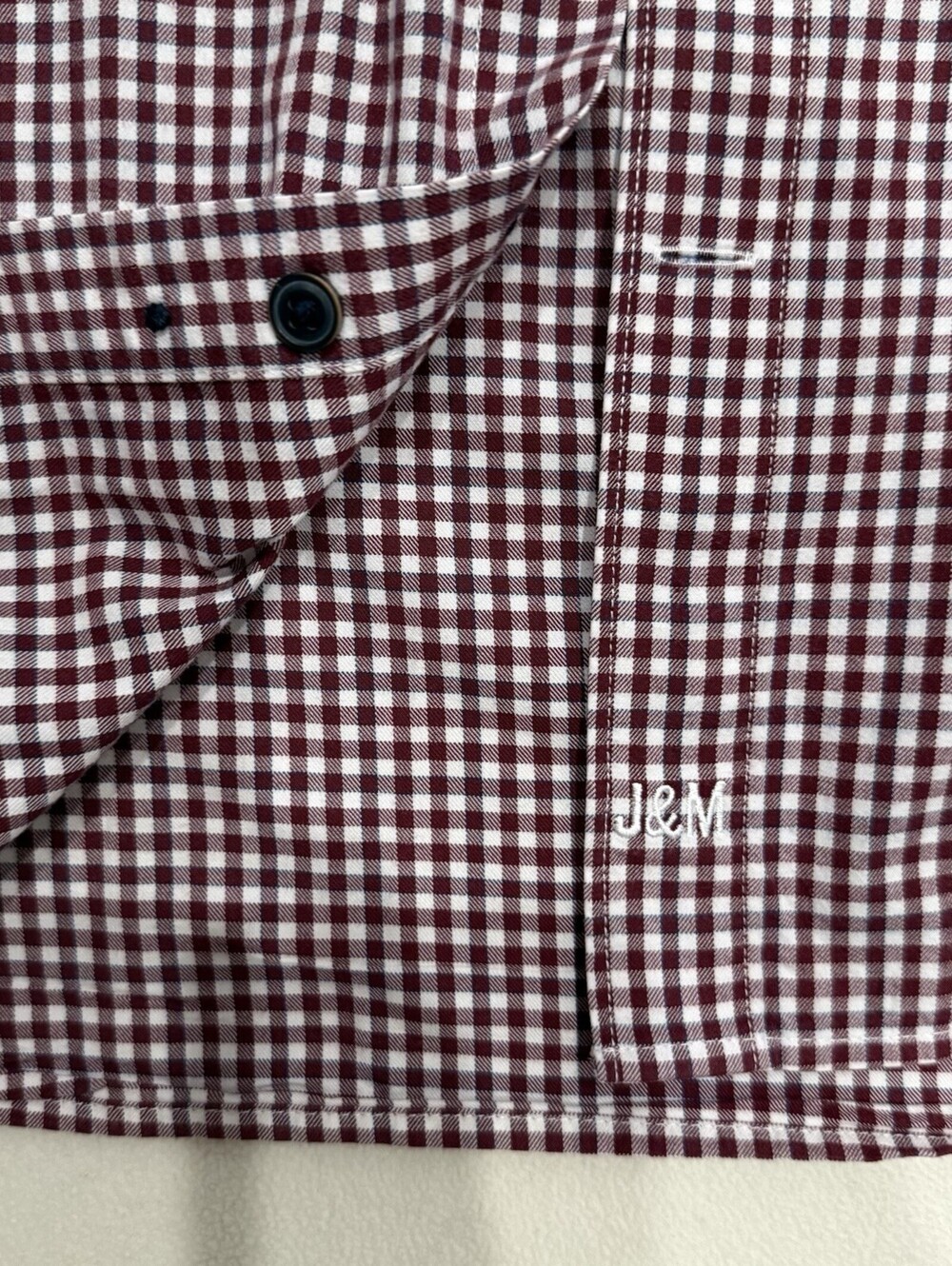 Johnston & Murphy Mens XL Tailored Fit Gingham Button Down Shirt Burgundy White - Picture 4 of 6